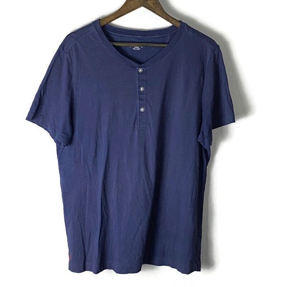 UNTUCKIT Mens Heathered Navy Blue Henley Short Sleeve Shirt Size L Made in Peru - Picture 1 of 9